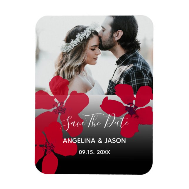 Magnet Flexible Invitation de mariage à fleurs rouges pour annonce (Vertical)