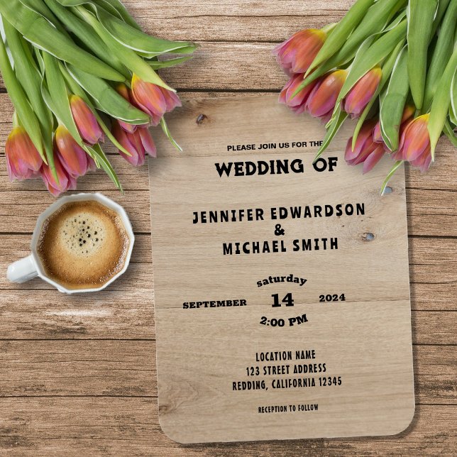 Magnet Flexible Invitation de mariage rustique en bois de grange d (Rustic barn wood typography rural country wedding invitation magnet.)