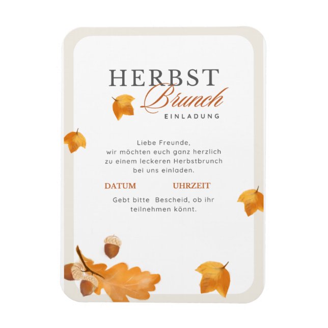 Magnet Flexible Invitation élégante de brunch d'automne Crème & Or (Vertical)