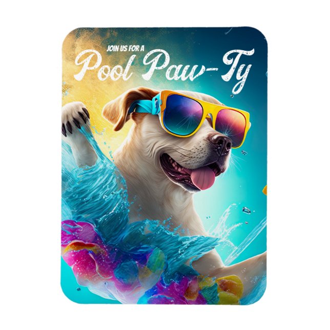 Magnet Flexible Invitation Paw-Ty Pool, Partie Personnalisée Puppy (Vertical)