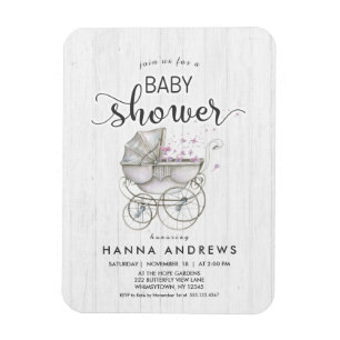 Magnet Flexible Invitation pour Baby Shower Fille en Bois Blanc et
