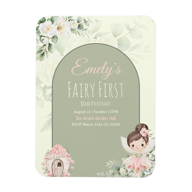 Magnet Flexible Invitation pour le 1er anniversaire de Fée Fleur M (Vertical)