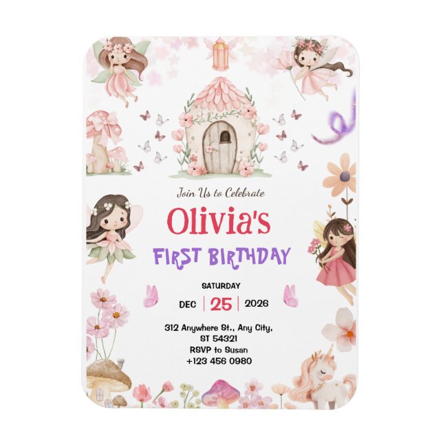 Magnet Flexible Invitation pour le 1er anniversaire de Magical Gir (Vertical)