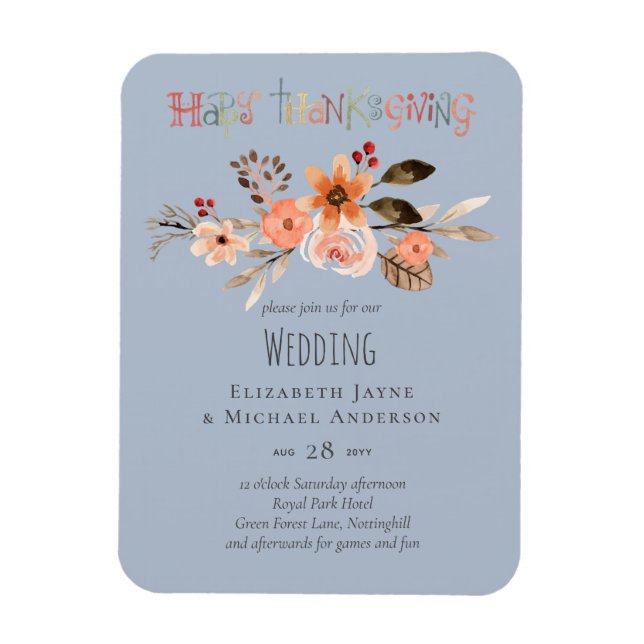 Magnet Flexible Invitations de mariage Thanksgiving Dusty Blue Ora (Vertical)