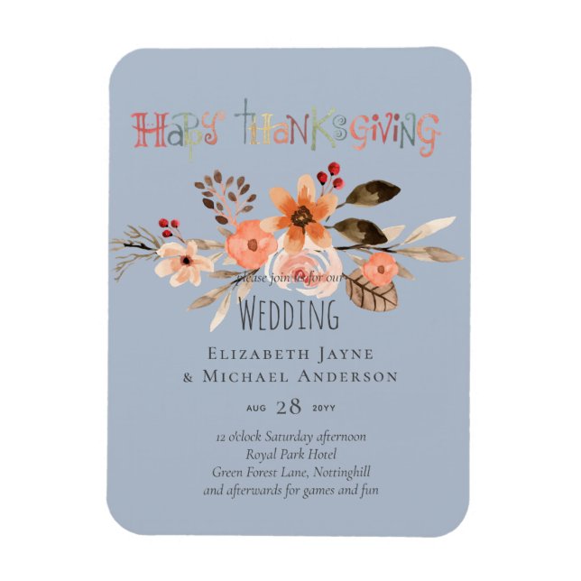 Magnet Flexible Invitations de mariage Thanksgiving Dusty Blue Ora (Vertical)