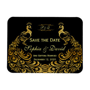 Magnet Flexible Invitations pour mariages   Gold Peacock ENREGISTR