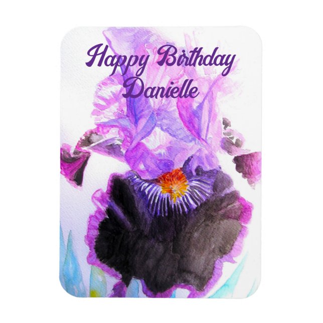 Magnet Flexible Iris Pourpre Fleur Aquarelle Florale Anniversaire (Vertical)