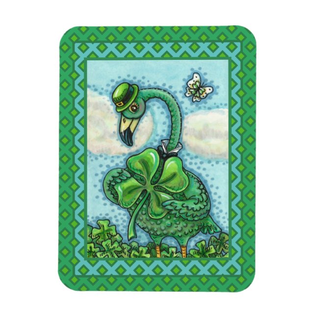 MAGNET FLEXIBLE IRISH GREEN FLAMINGO, CUTE HAPPY ST. PATRICK'S DAY (Vertical)