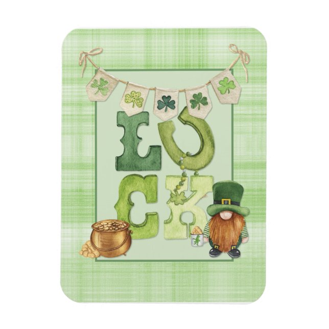 Magnet Flexible Irish Luck St Patrick's Day Gnome Shamrock Green (Vertical)