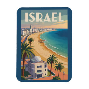 Magnet Flexible Israël Tel-Aviv Illustration Voyage Art Rétro