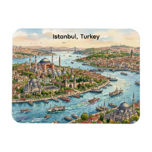 Magnet Flexible Istanbul Turquie Sainte-Sophie Aquarelle 