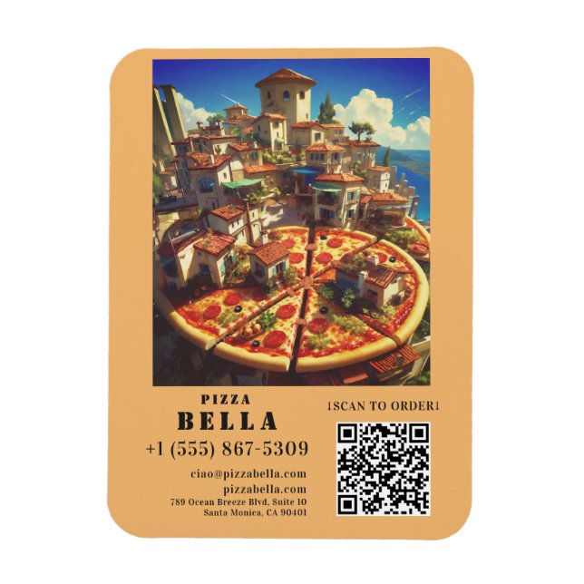 Magnet Flexible Italian Pizza Scan to Order QR Code Custom (Vertical)