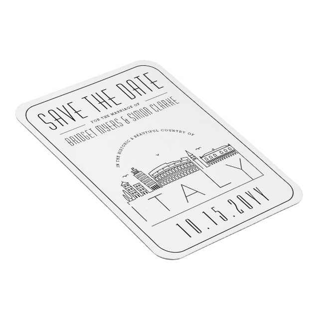 Magnet Flexible Italie Voyage Mariage Stylisé Skyline Enregistrer  (Côté Droit)