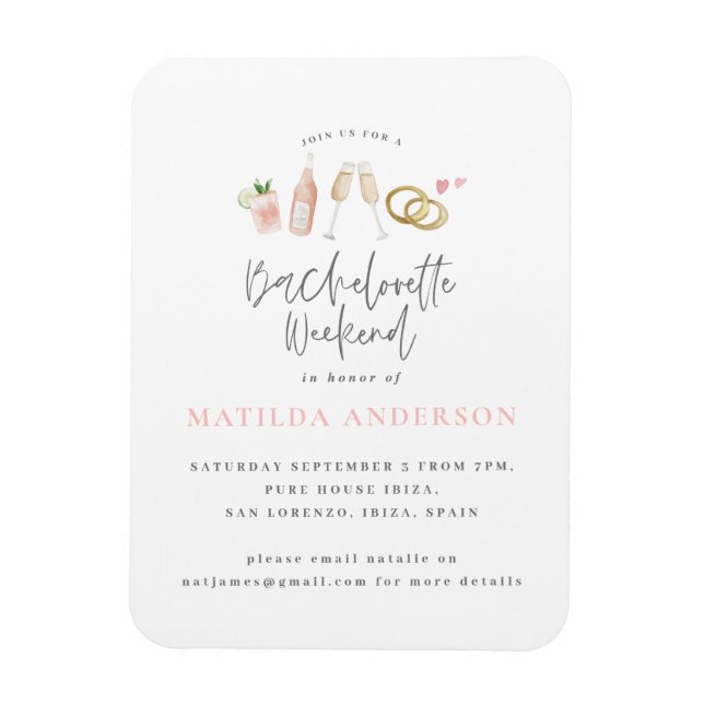 Magnet Flexible Itinéraire de bachelorette chic champagne rose (Vertical)