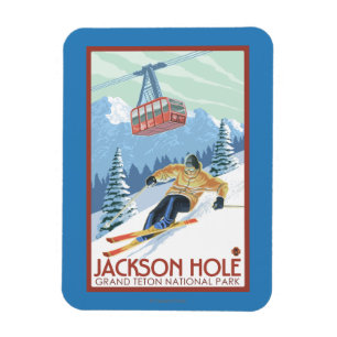 Magnet Flexible Jackson Hole, skieur du Wyoming et tram