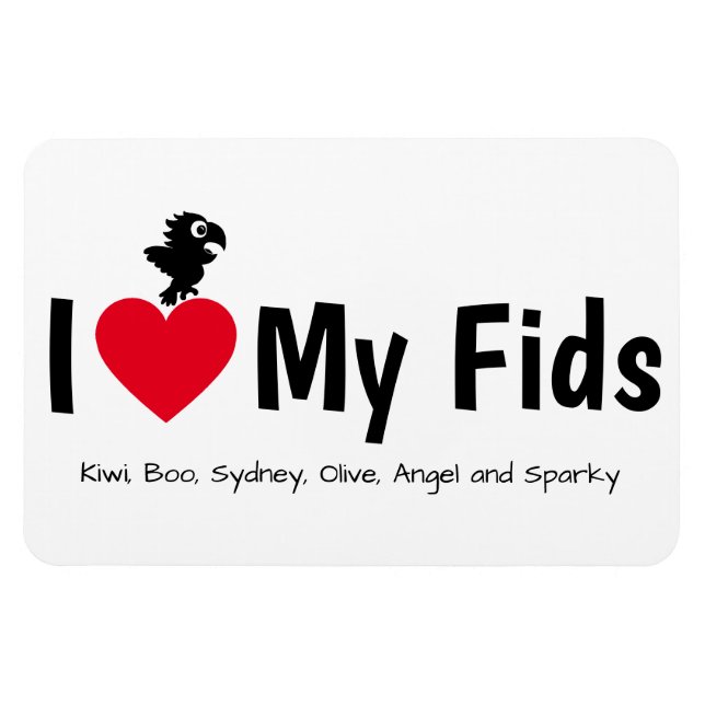 Magnet Flexible J'aime mes Fids Perroquet Enfants Plumés (Horizontal)