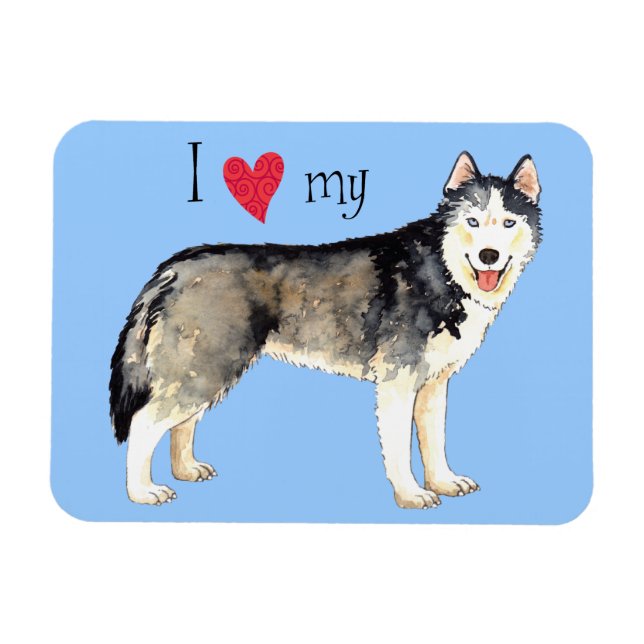 Magnet Flexible J'aime mon Husky (Horizontal)