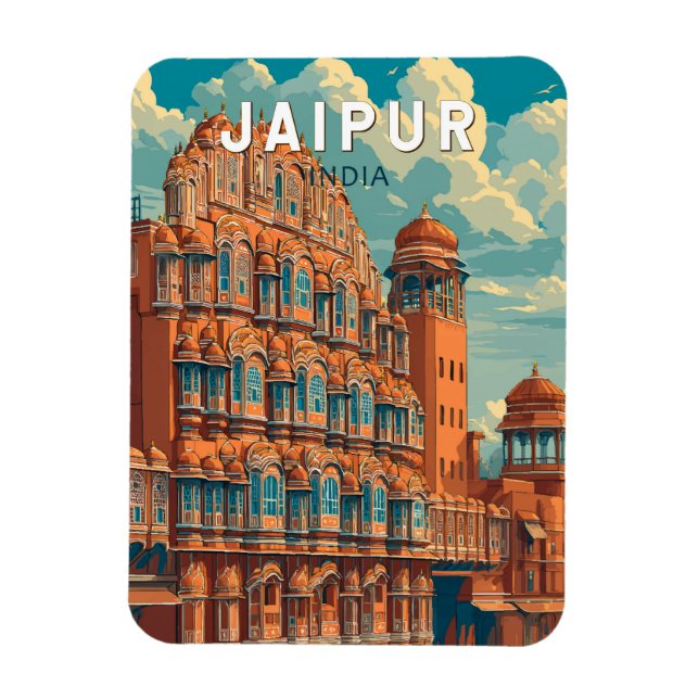 Magnet Flexible Jaipur Inde Illustration Voyage Art Vintage (Vertical)