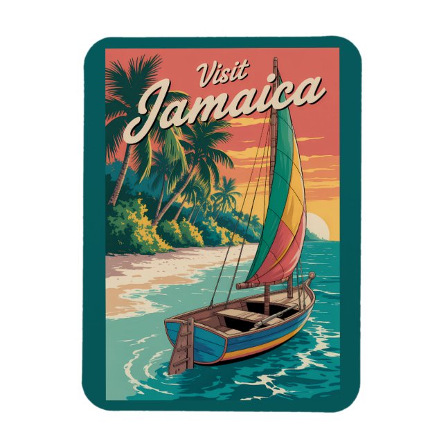 Magnet Flexible Jamaica Boat Illustration Travel Art Vintage (Vertical)