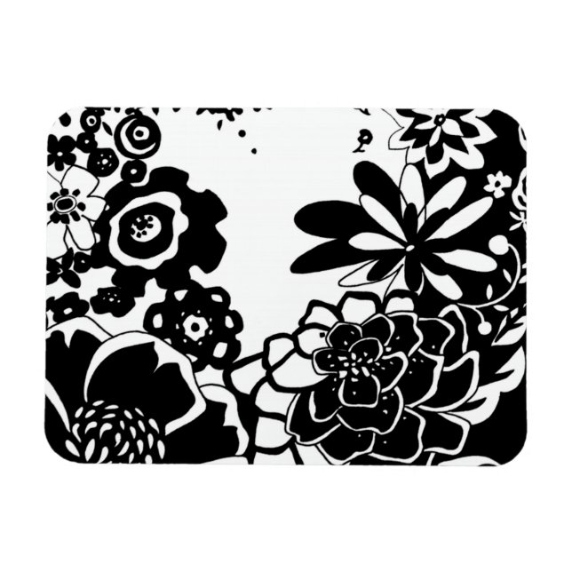 Magnet Flexible Jardin floral noir et blanc Motif graphique (Horizontal)