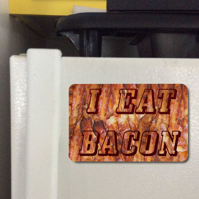 Magnet Flexible Je mange du texte Bacon avec Arrière - plan (I Eat Bacon Text with Background Flexible Magnet)