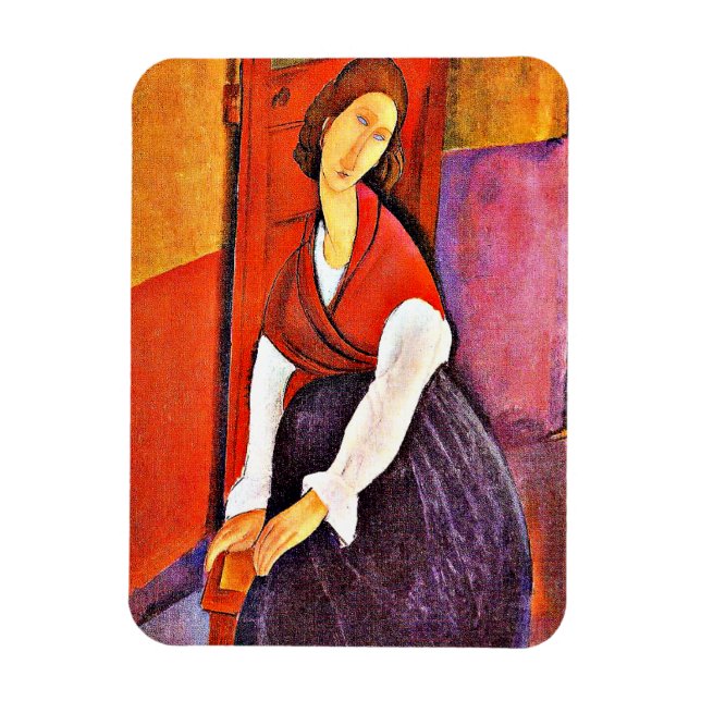Magnet Flexible Jeanne Hebuterne dans un châle rouge par Modiglian (Vertical)