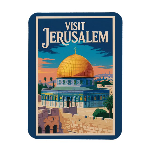 Magnet Flexible Jerusalem Israel Illustration Travel Art Vintage (Vertical)