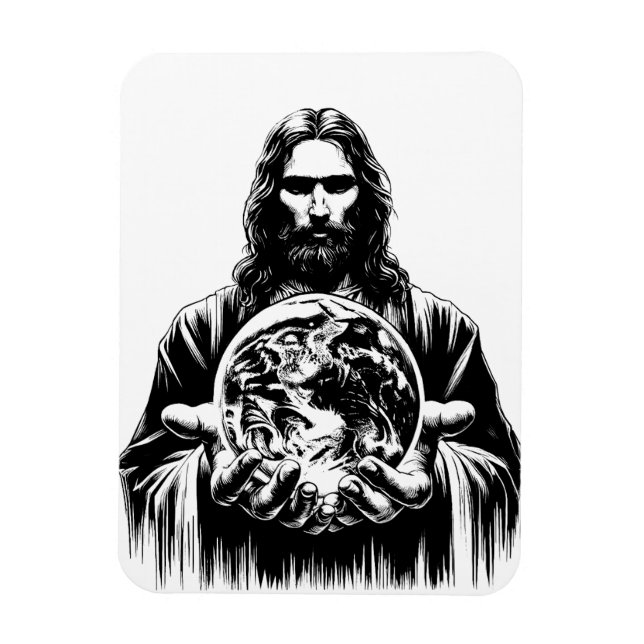 Magnet Flexible Jésus Christ Holding Le monde Art illustration (Vertical)