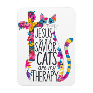 Magnet Flexible Jésus Est Mon Sauveur Les Chats Sont Ma Thérapie D