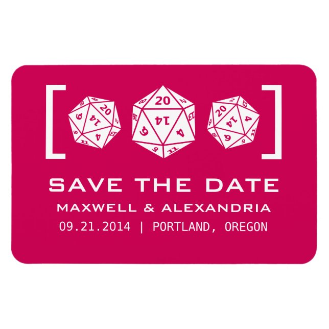 Magnet Flexible Jeu de dés rose D20 Enregistrer l'aimant de date (Horizontal)