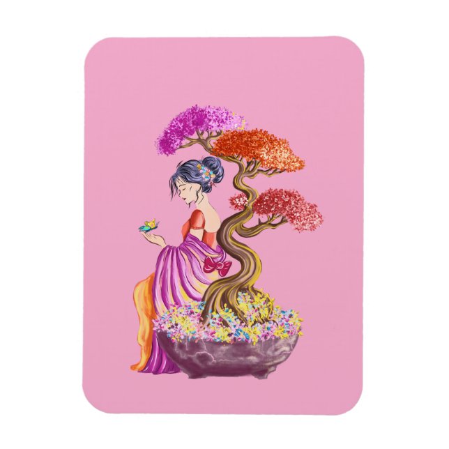Magnet Flexible Jeune fille et son arbre japonnais géant. (Vertical)