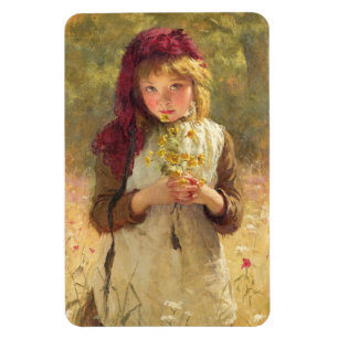 Magnet Flexible Jeune fille mignonne tenant des fleurs de tasse à