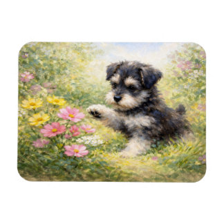 Magnet Flexible Jeune Schnauzer Printemps Fleurs Flexible