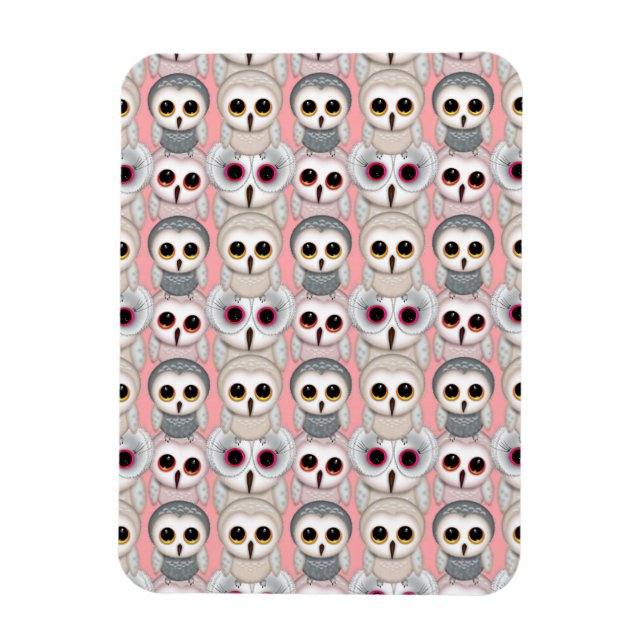 Magnet Flexible Jeunes Hiboux sur Motif Rose (Vertical)