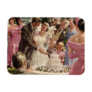 Magnet Flexible Jeunes mariés de mariage vintage coupent le gâteau