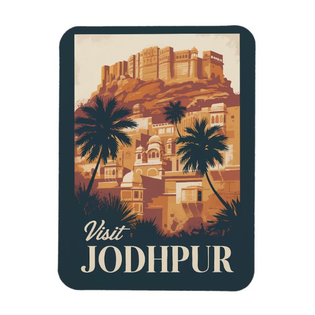Magnet Flexible Jodhpur Inde Illustration Voyage Art Vintage (Vertical)