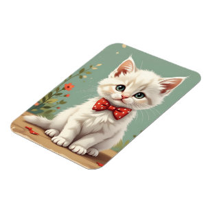 Magnet Flexible Joli adorable chat blanc avec noeud papillon