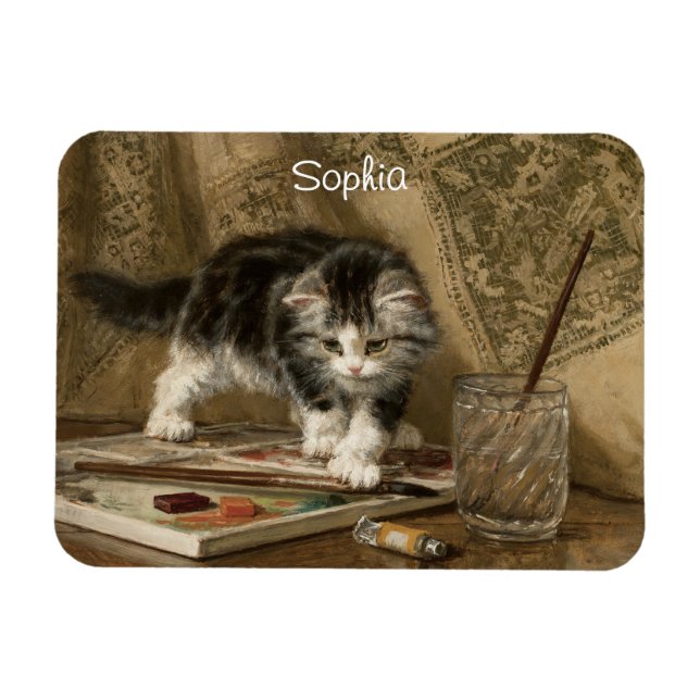 Magnet Flexible Joli Art de Chatons Vintage, Nom (Horizontal)