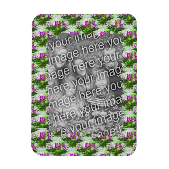 Magnet Flexible Joli Cadre Fleurs Violettes Ajouter Votre Photo (Vertical)