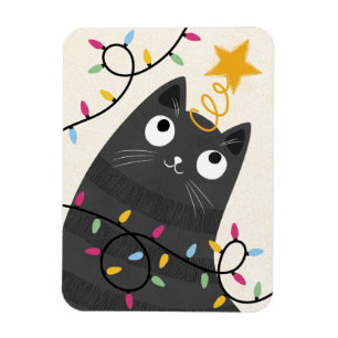 Magnet Flexible Joli chat avec lumières et étoile de Noël