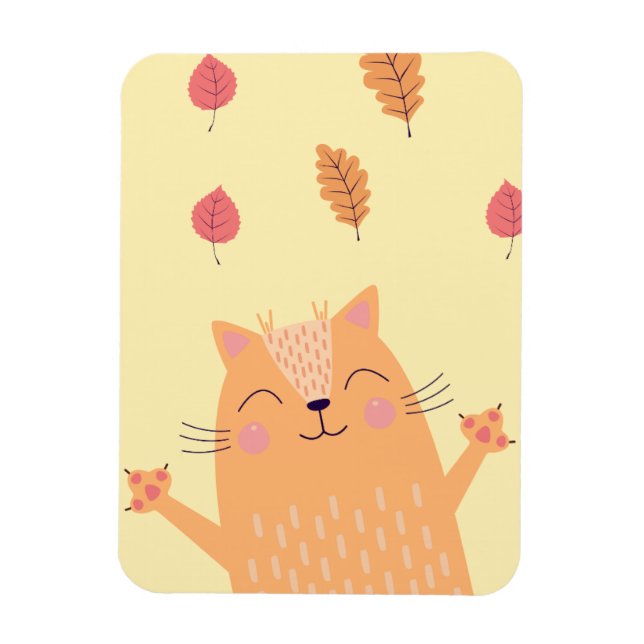 Magnet Flexible Joli Chat Orange Gingembre Jouant dans les Feuille (Vertical)