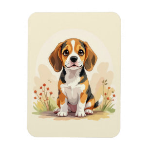 Magnet Flexible Joli chiot Beagle tricolore noir, fauve et blanc