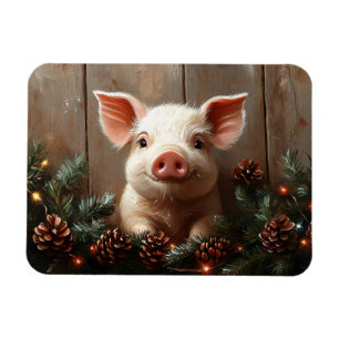 Magnet Flexible Joli Cochon de Noël Peinture rustique Flexible