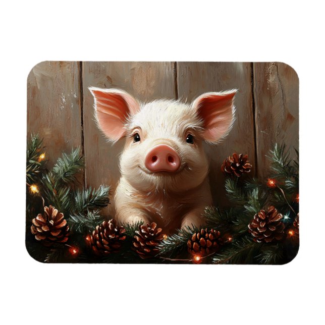 Magnet Flexible Joli Cochon de Noël Peinture rustique Flexible (Horizontal)