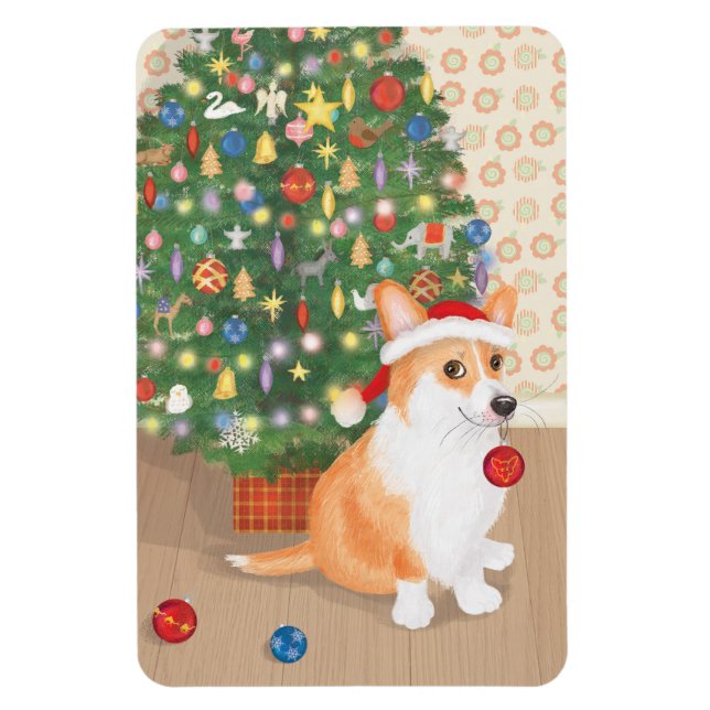 Magnet Flexible Joli corgi avec aimant d'arbre de Noël (Vertical)