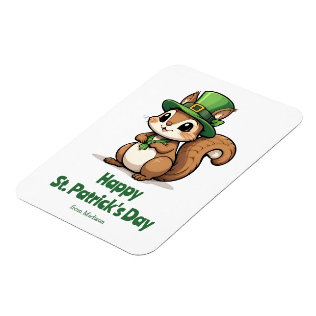 Magnet Flexible Joli écureuil de la Saint-Patrick avec chapeau ver (Côté Gauche)