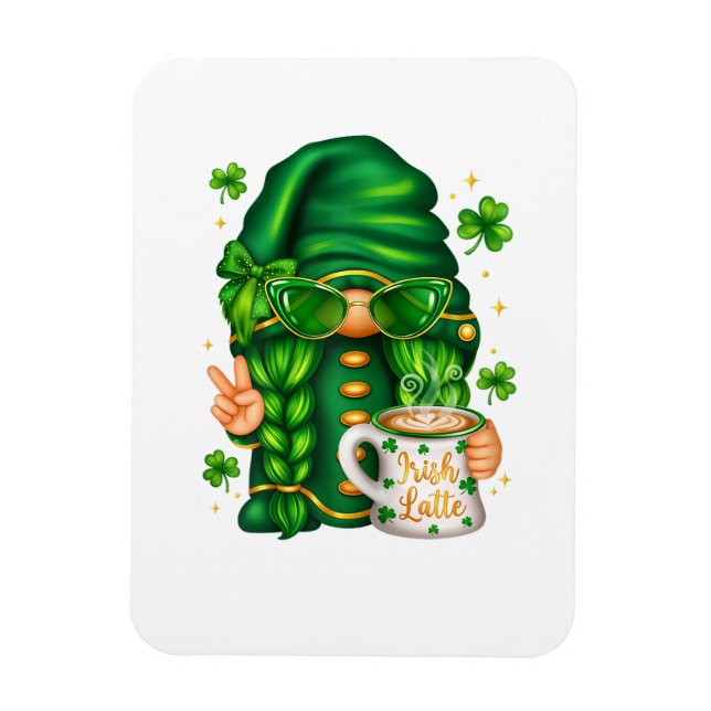 Magnet Flexible Joli gnome de la Saint-Patrick buvant du café (Vertical)