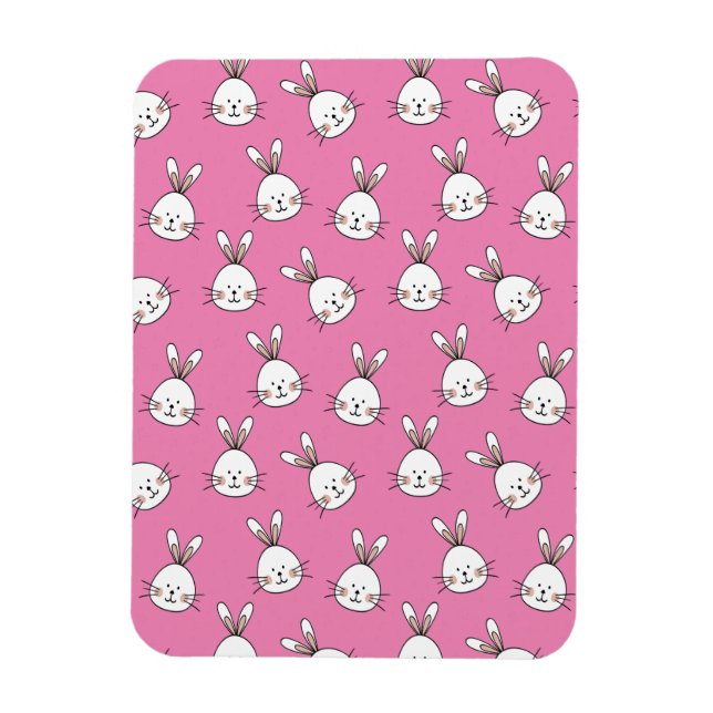 Magnet Flexible Joli lapin blanc de Pâques sur rose (Vertical)