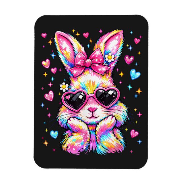 Magnet Flexible Joli Lapin Coquette Tie Dye Pâques (Vertical)