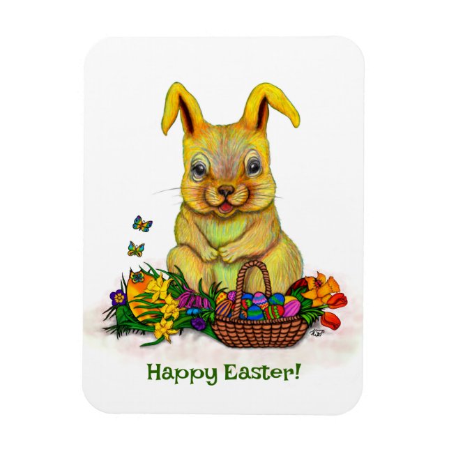 Magnet Flexible Joli lapin de Pâques avec oeufs et fleurs (Vertical)